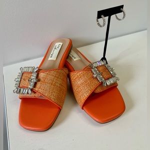 Beautiful orange tweed sandals with fun bling!